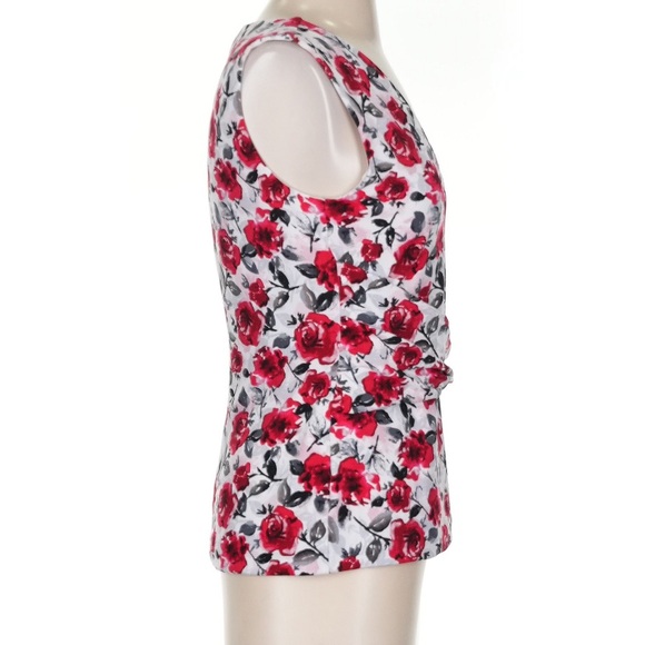 White House Black Market Red Floral V-Neck Surplice Wrap Blouse Size S - Picture 3 of 7